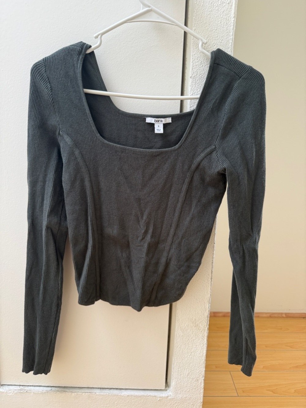 Green ribbed square neck corset top